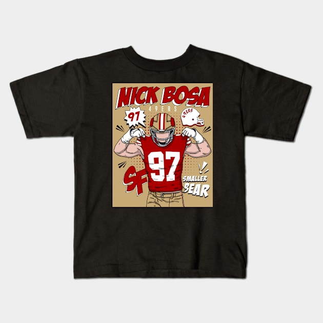 Nick Bosa Comic Style Art Kids T-Shirt by Luna Illustration